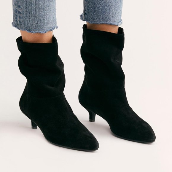 kitten heel suede booties